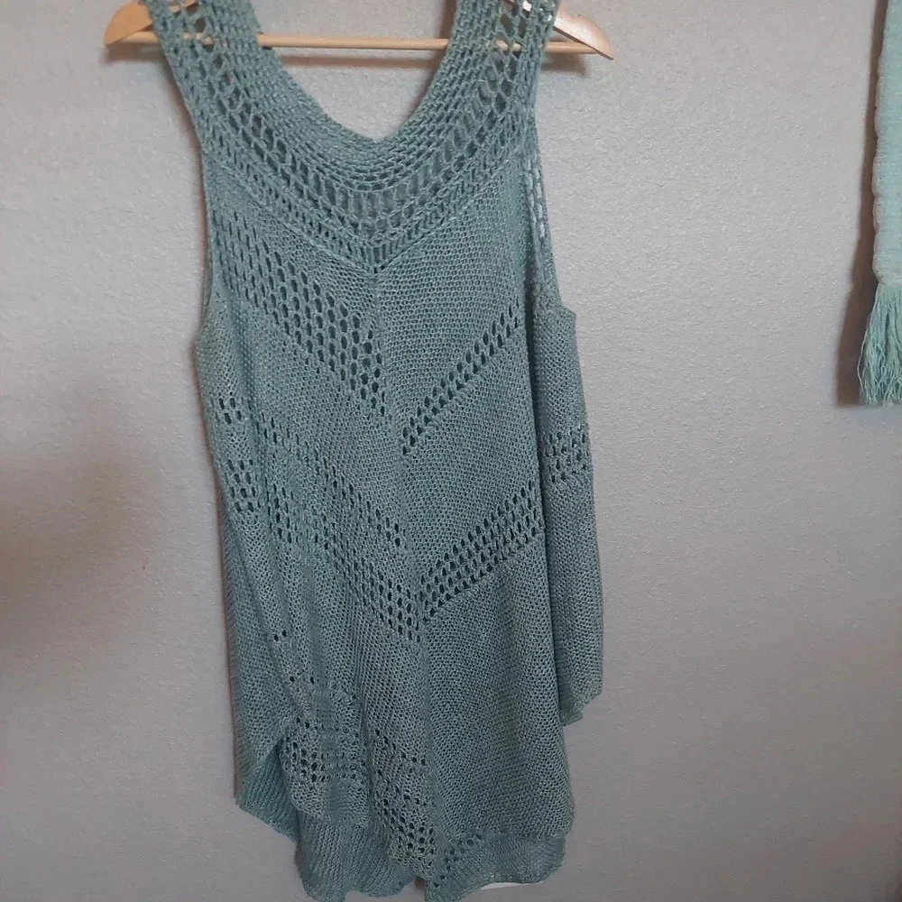 Free people Knit Crocheted Bohemian Beach Tunic Top Blue Oversized Small